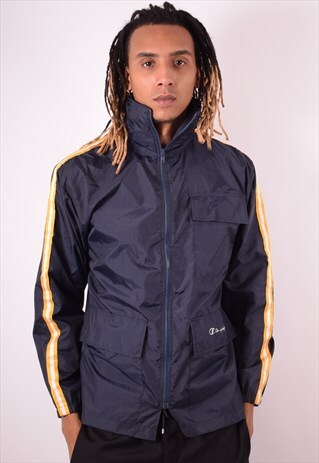 CHAMPION MENS VINTAGE RAIN JACKET LARGE NAVY BLUE 90S