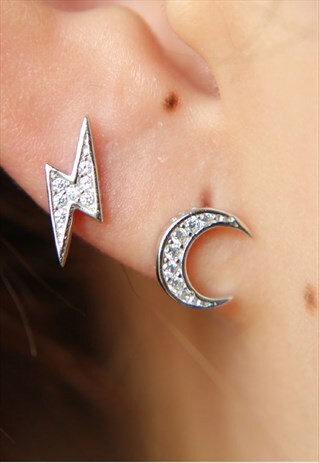 SILVER STAR AND MOON EARRINGS