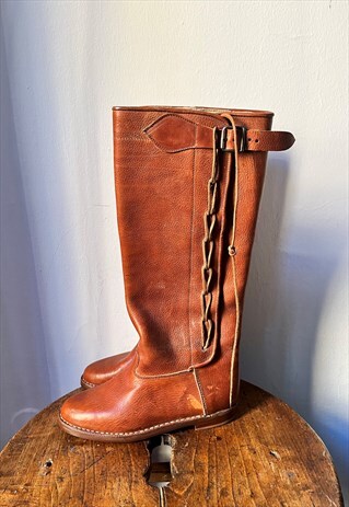 VINTAGE 80S LEATHER FESTIVAL BOOTS FLAT SIZE UK 4