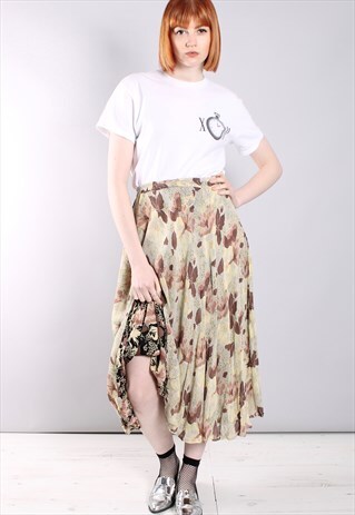 VINTAGE 80S FLORAL PATTERNED REVERSIBLE CHIFFON MIDI SKIRT