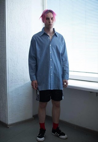 VINTAGE 70'S WHITE/BLUE PATTERNED SHIRT