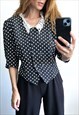 Dotted Waisted 80s Retro Blouse Large
