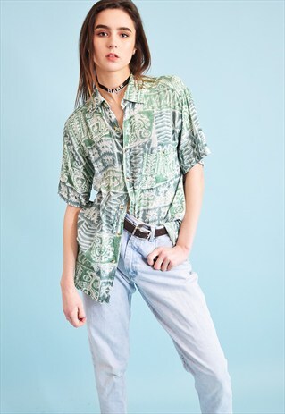 90'S RETRO ABSTRACT PRINT OVERSIZED SHIRT BLOUSE TOP