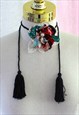 HANDMADE NECKLACE VINTAGE REMAKE FLOWERS FRINGED