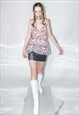 VINTAGE Y2K SEXY GEOMETRIC PRINT TANK TOP IN BEIGE & PINK