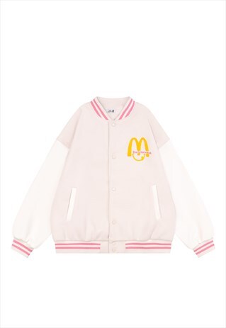 Fast food varsity jacket hip-hop college bomber pastel pink 