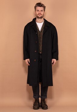 Vintage 80's Men Loden Wool Coat in Dark Grey