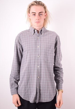 BEFLE & BELFE MENS VINTAGE SHIRT MEDIUM GREY CHECK 90S