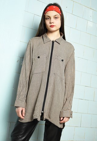 90'S RETRO CHECKED GRUNGE FESTIVAL SHIRT TOP