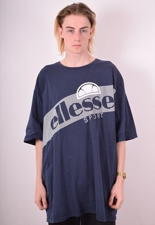 ELLESSE MENS VINTAGE T-SHIRT TOP XXXL NAVY BLUE 90S