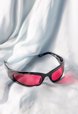 Black Pink Wrap Around Narrow Sunglasses