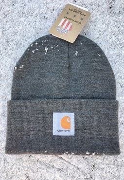New Wool Carhartt Marl Grey Logo Beanie Hat