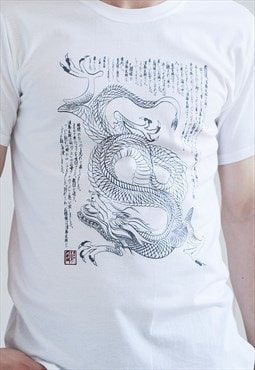 Japanese Chinese Dragon T Shirt Japan Calligraphy Tee Men