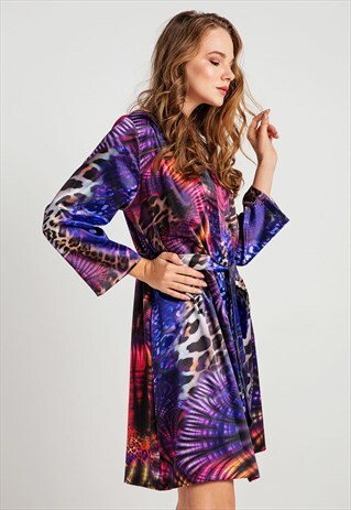 MF32824 LEOPARD PRINT SATIN DRESSING GOWN