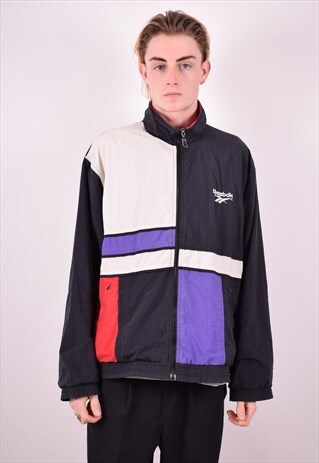 REEBOK MENS VINTAGE TRACKSUIT TOP JACKET LARGE MULTI 90S