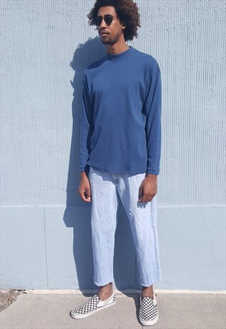 90S MINIMALIST SPORTWEAR BLUE RIB KNIT MOCK TURTLE NECK