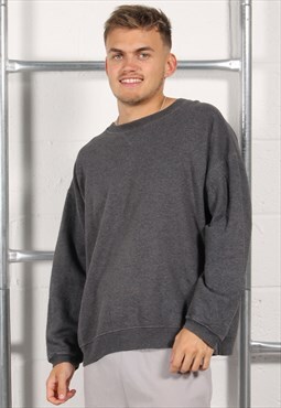 Vintage Sweatshirt in Grey Crewneck Plain Jumper XL