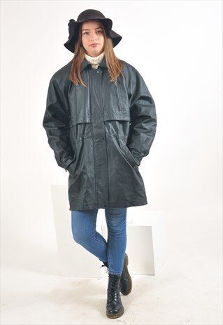 VINTAGE REAL LEATHER PARKA JACKET IN BLACK