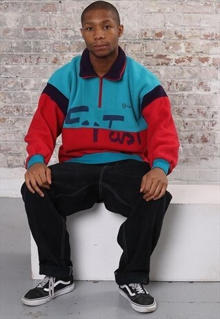VINTAGE SERGIO TACCHINI LOGO FLEECE BLUE AND RED