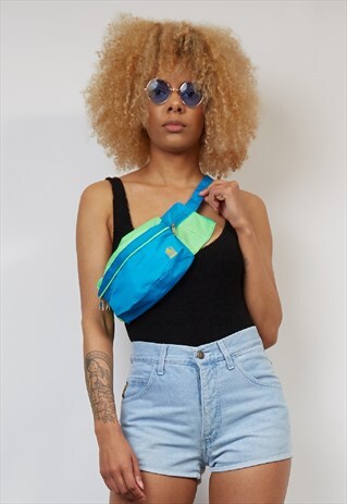 VINTAGE 80'S SPORT CHAMP GREEN/ BLUE BUM BAG