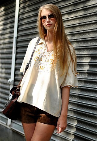 VINTAGE 70'S WHITE BOHO ETHNIC BLOUSE