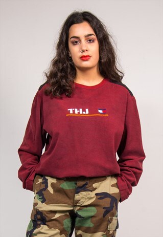 VINTAGE 90'S TOMMY HILFIGER JEANS MAROON SWEATSHIRT JUMPER