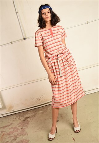 80'S RETRO STRIPED PRINT PARIS CHIC CO-ORD TWO PIECE