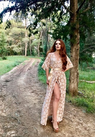 MAXI WRAP DRESS WITH LACE