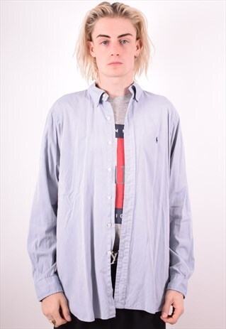 RALPH LAUREN MENS VINTAGE SHIRT LARGE BLUE 90S