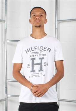 Vintage Tommy Hilfiger T-Shirt in White with Logo Medium