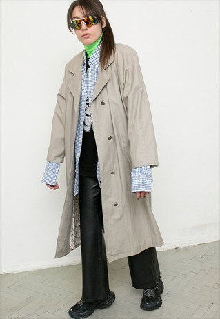 VINTAGE STRIPED CREAM TRENCH COAT FLOWER PATTERN LINING