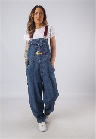 VINTAGE DENIM DUNGAREES BICH REWORKED UK 16 XL (B3R)