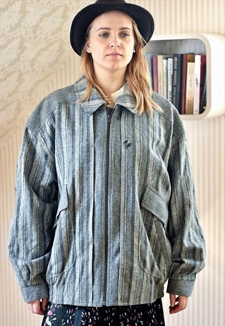 GREY STRIPED WOOL COAT