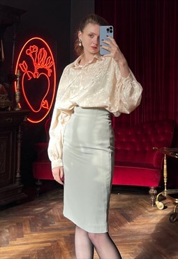 Classic Grey Pure New Wool knee length skirt, Pencil Skirt