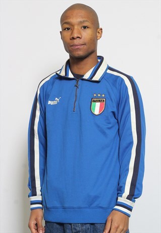 VINTAGE PUMA 1/4 ZIP ITALIA LOGO TRACK JACKET BLUE