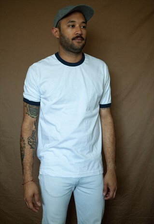 90S MINIMALIST SKATER WHITE RINGER TEE MEDIUM