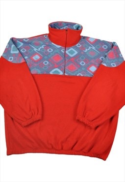 Vintage Fleece 1/4 Zip Retro Pattern Red XL