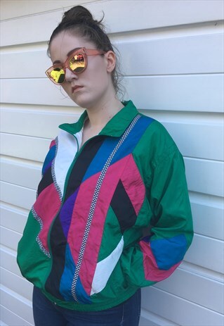 WOMENS VINTAGE 80S JACKET SHELL SUIT COAT FESTIVAL ZIPPER