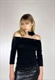 Vintage 00s Boat Neck Knitted Top With Buckles