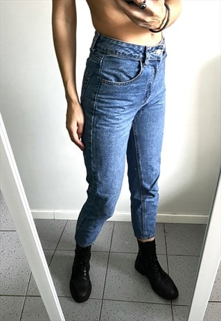 Crop Blue Tapered Classic Mom High Rise Girlfriend Jeans S 