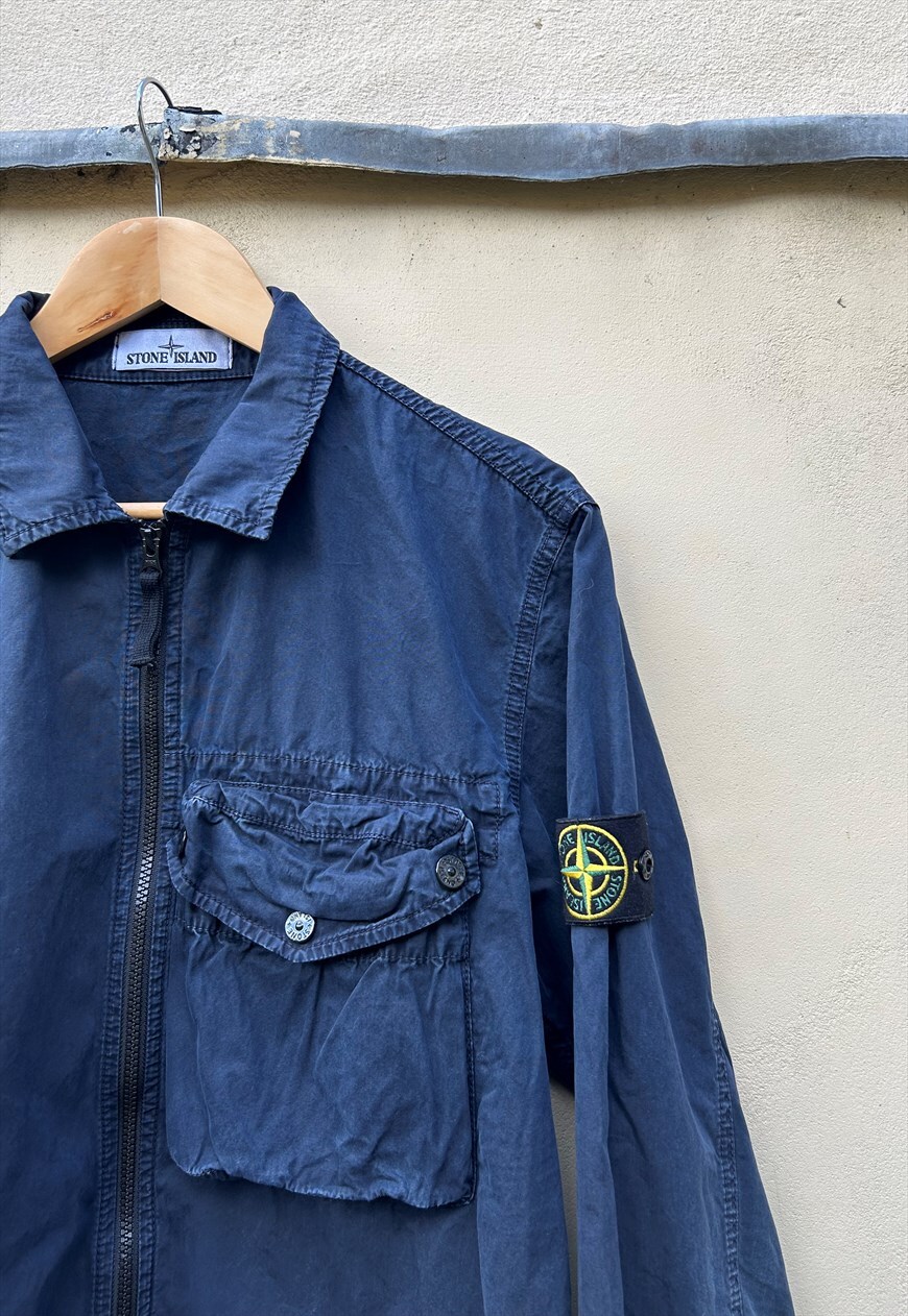 Stone island clearance overshirt navy blue