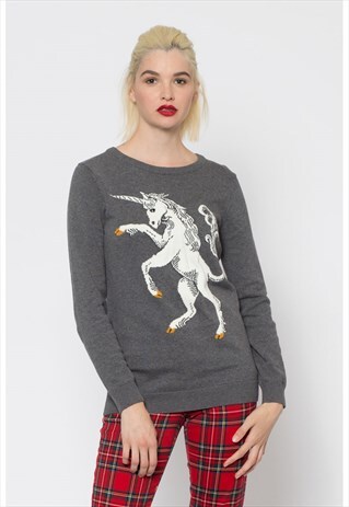GREY OVERSIZE UNICORN JUMPER