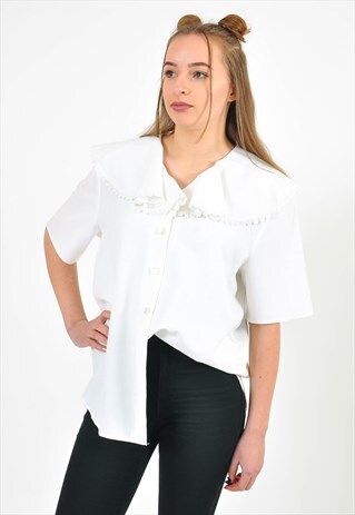 VINTAGE 80'S RUFFLE BLOUSE IN WHITE