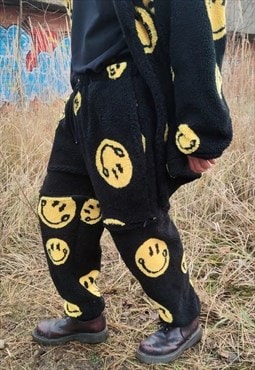 Emoji fleece joggers detachable handmade y2k smile overalls