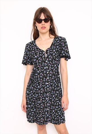 VINTAGE 90S DARK FLORAL PRINT MINI DRESS
