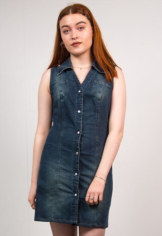 VINTAGE 90'S BLUE DENIM SHIRT DRESS