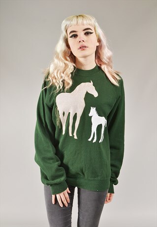 VINTAGE HORSE AND FOAL SWEATSHIRT GREEN
