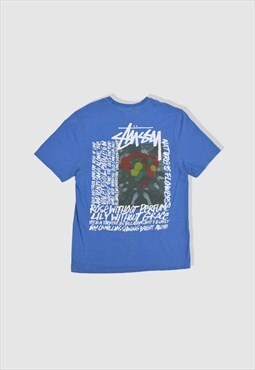 Stussy Camellias Pigment-Dyed Graphic T-Shirt in Blue
