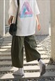 ARMY GREEN WIDE LEG COTTON CARGO CROPPED TROUSERS PANTS 