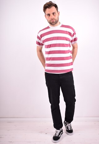 MENS VINTAGE T-SHIRT TOP MEDIUM MULTI STRIPES 90'S